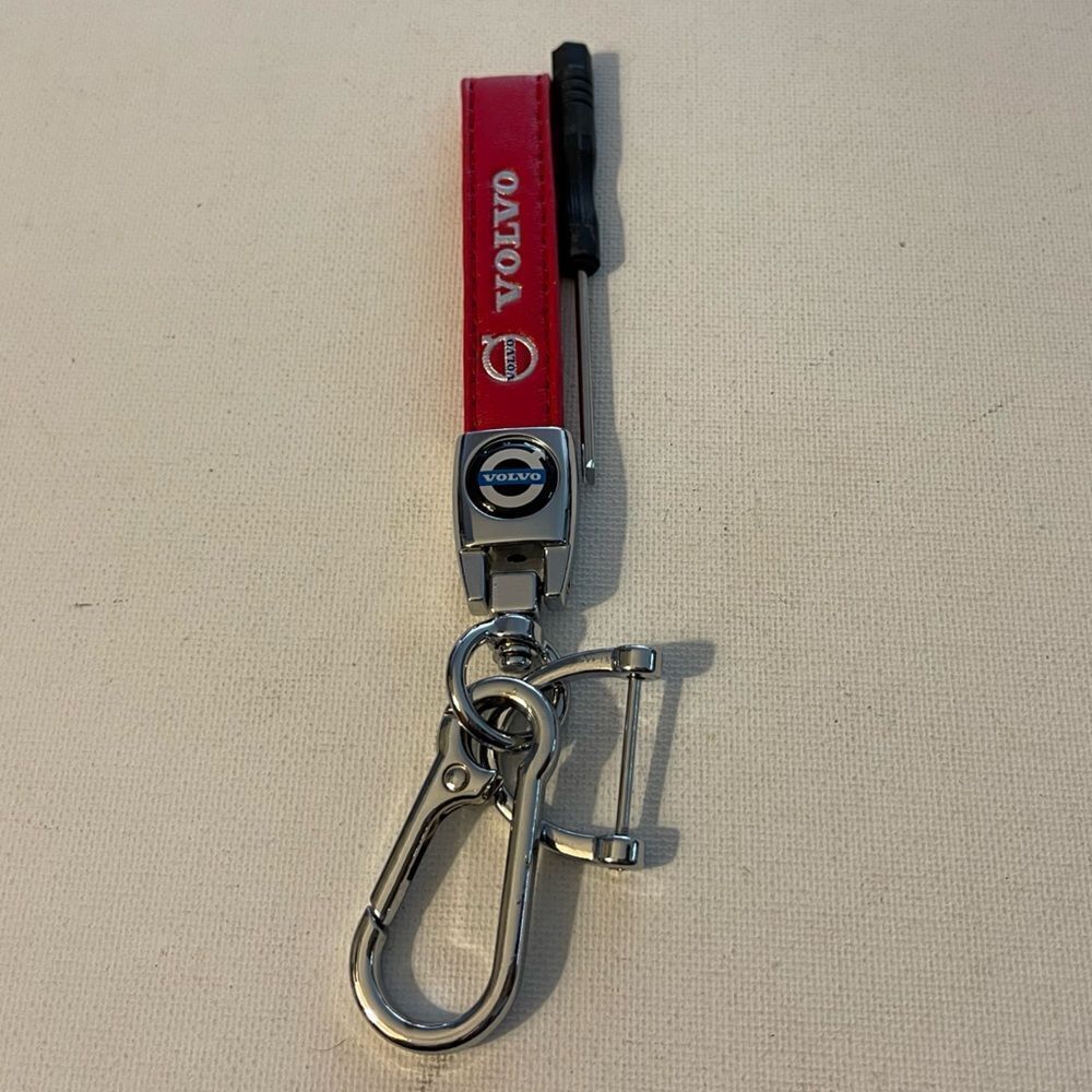 Volvo Logo Key Fob Keychain in Red Leather NWT